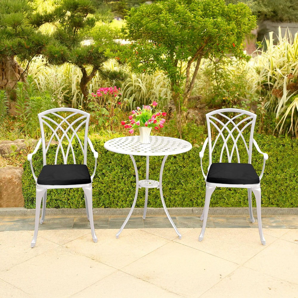 Centurion Oshowa 2 Seater White and Black Cast Aluminium Garden Bistro Set with Cushions
