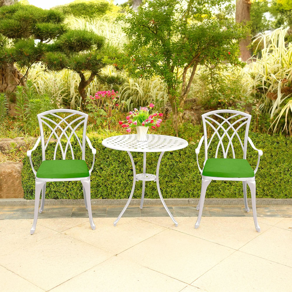 Centurion Oshowa 2 Seater White and Green Cast Aluminium Garden Bistro Set with Cushions
