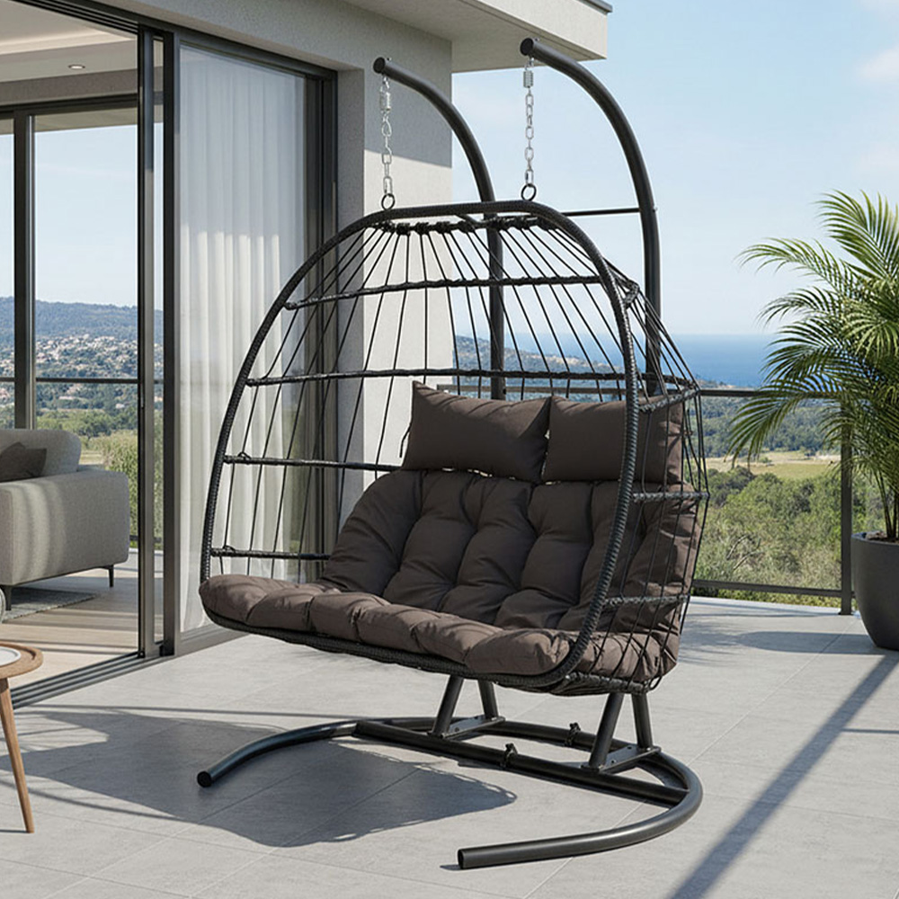 Living and Home 2 Seater Swing Egg Chair with Metal U-Shape Stand and Cushion