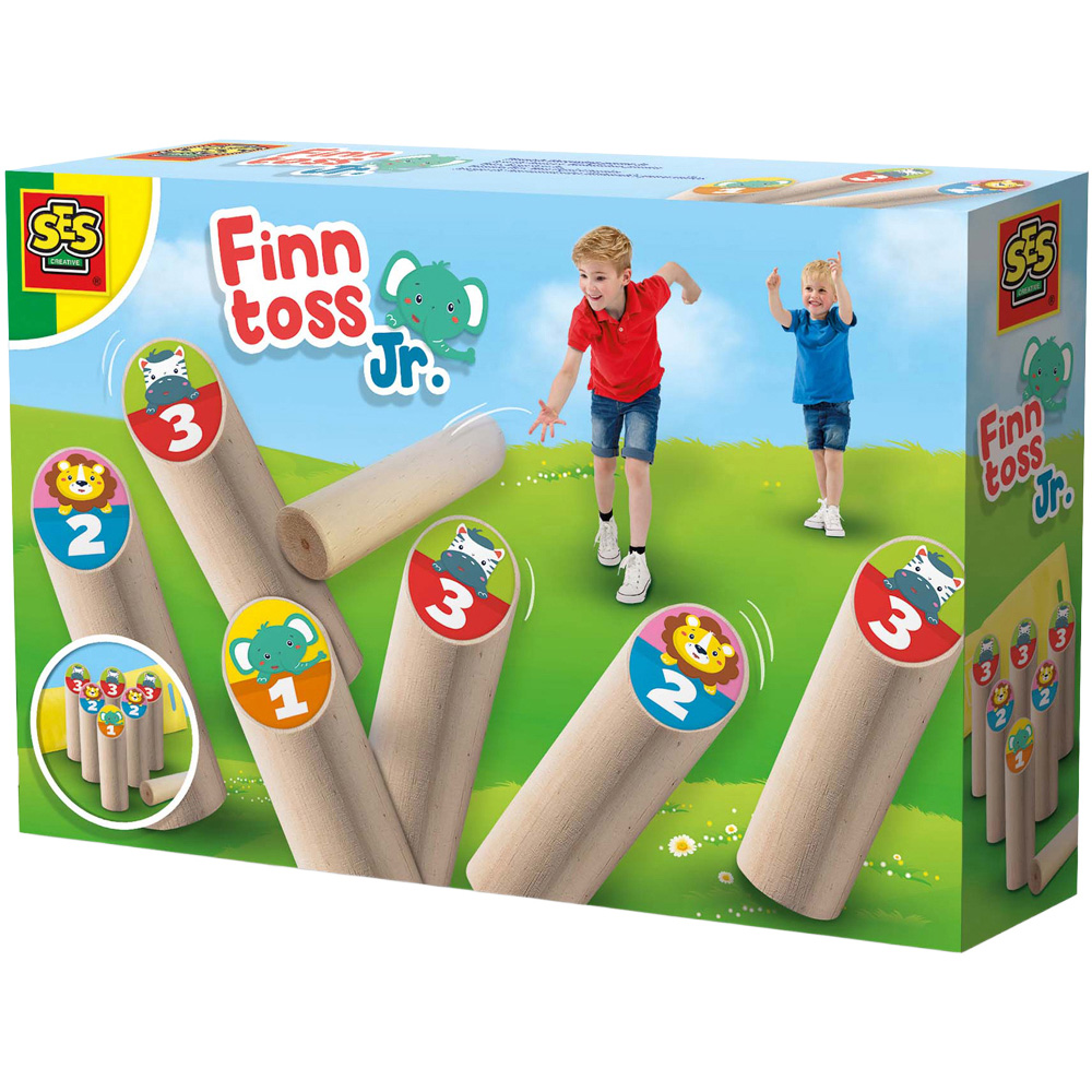 SES Creative - Finntoss Jr. - Wooden Animal Skittles Throwing Game