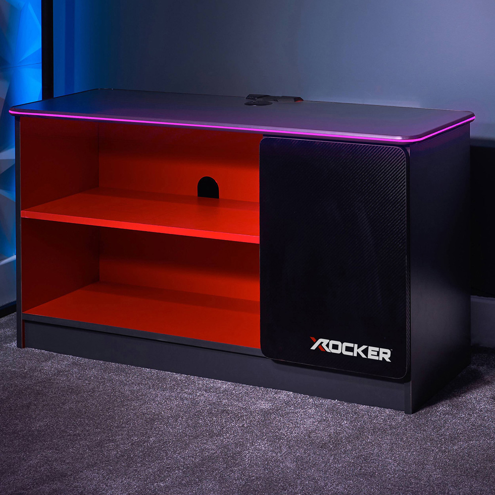 X Rocker Carbon-Tek Single Door 2 Shelf Grey and Red TV Media Cabinet with Neo Fibre LED Light