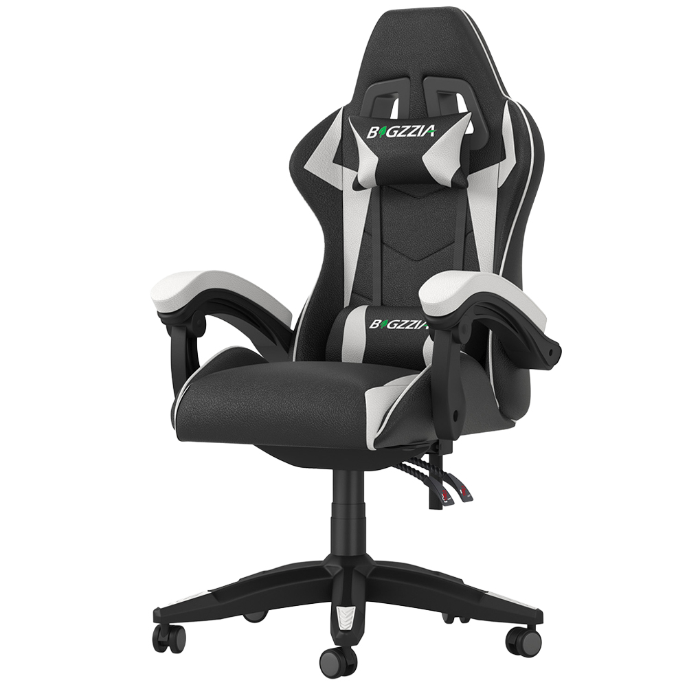 Rattrix White PU Leather High Back Reclining Gaming Chair with Headrest and Lumbar Support