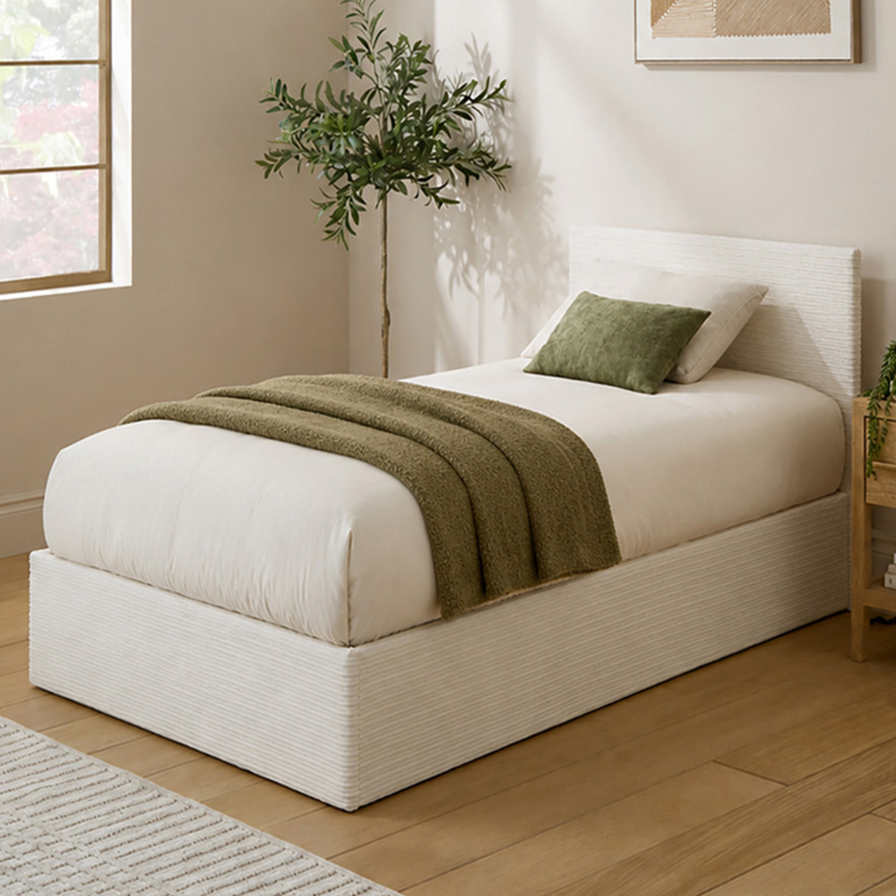 GFW Single Cream Corduroy End Lift Ottoman Bed