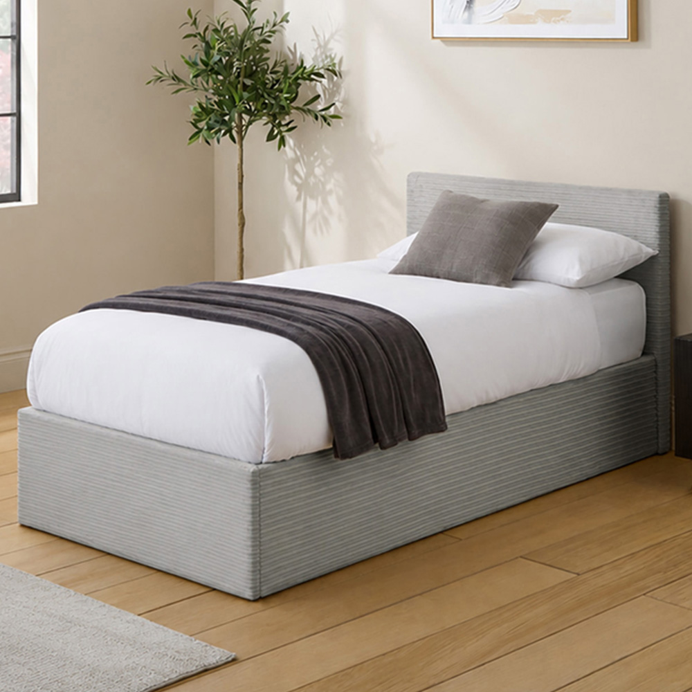 GFW Single Grey Corduroy End Lift Ottoman Bed