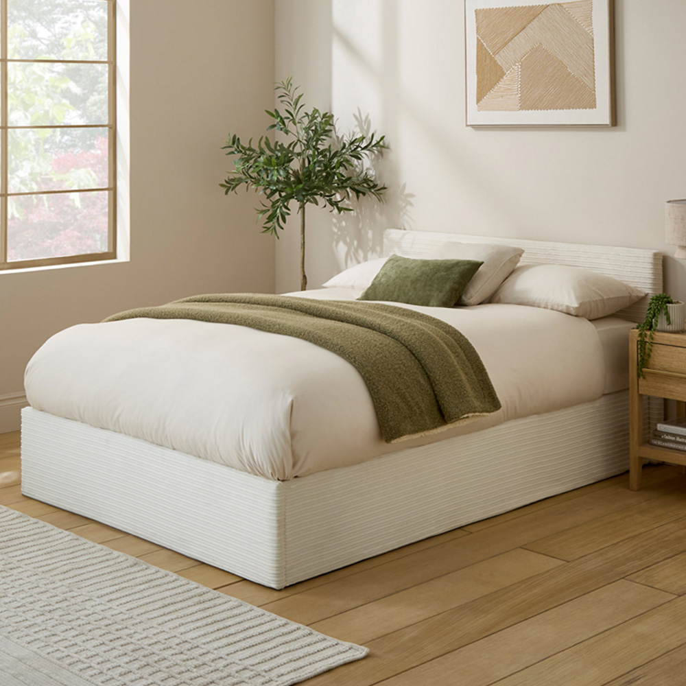 GFW Small Double Cream Corduroy End Lift Ottoman Bed