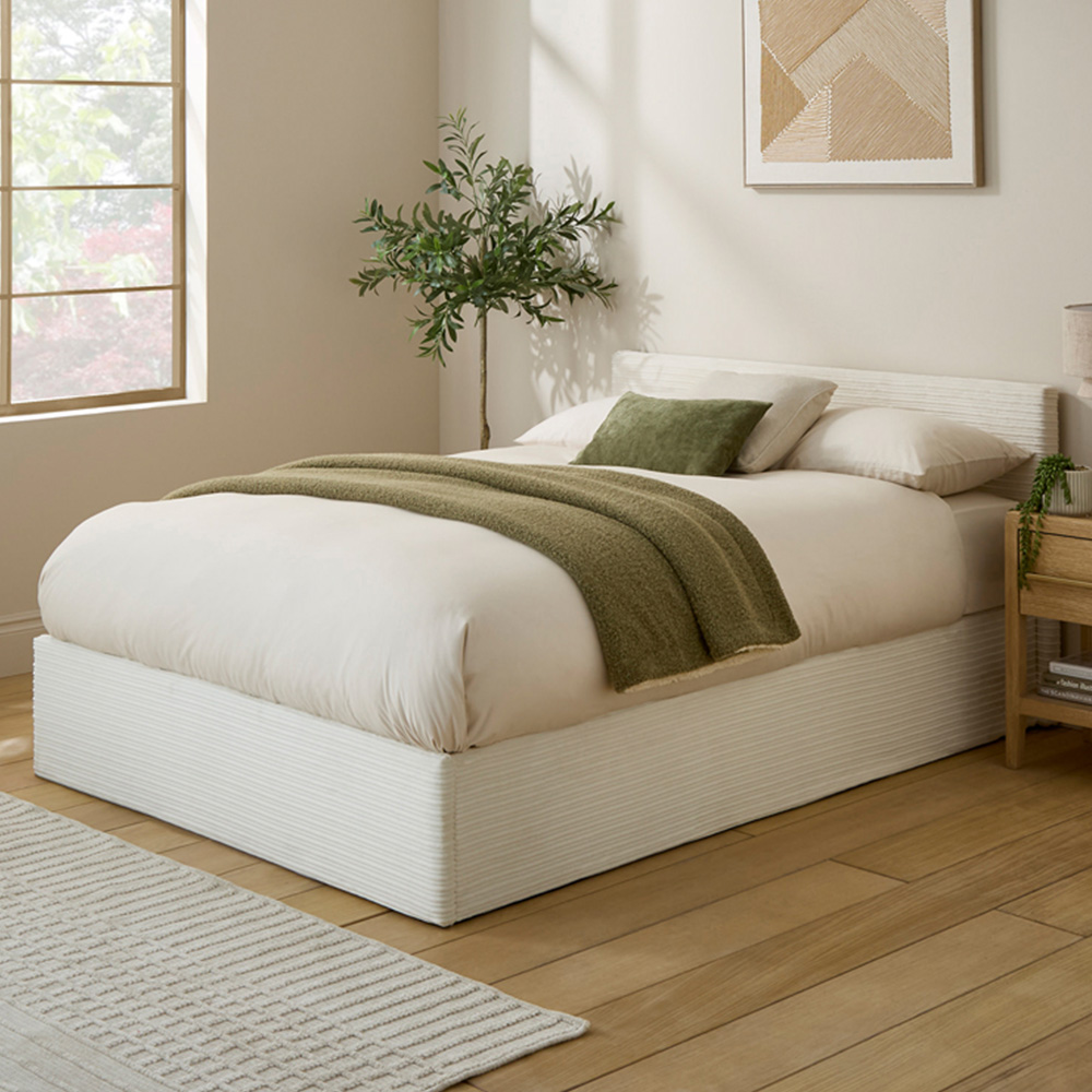 GFW Double Cream Corduroy End Lift Ottoman Bed