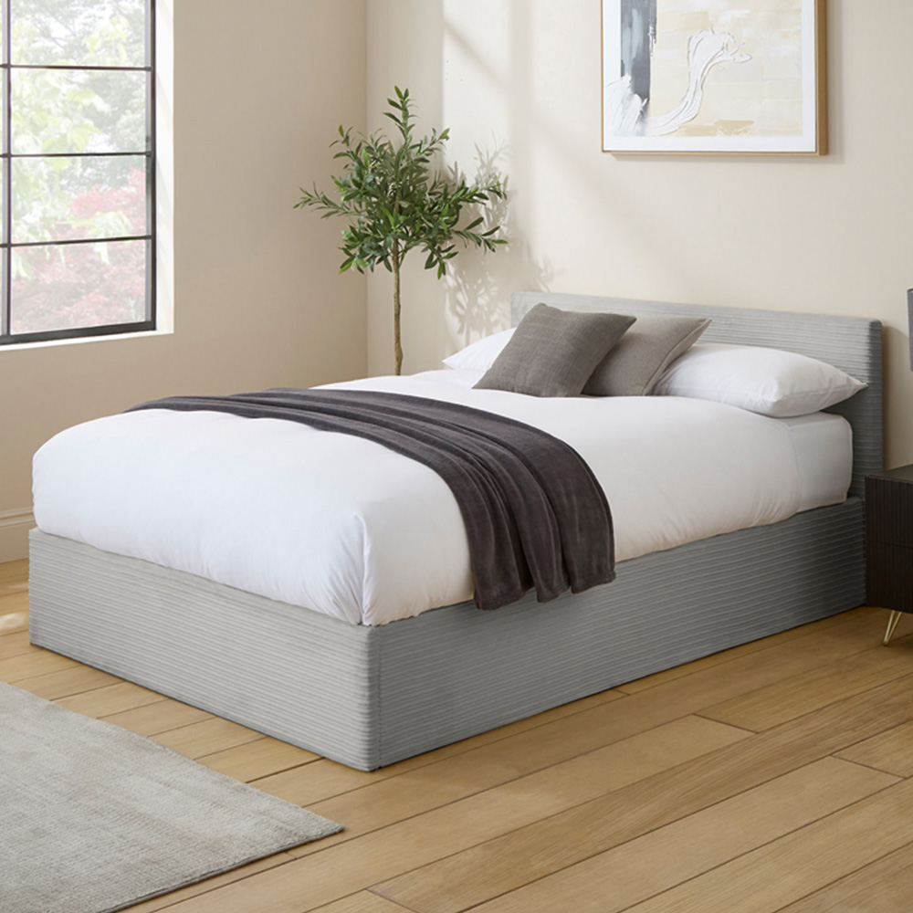 GFW Double Grey Corduroy End Lift Ottoman Bed