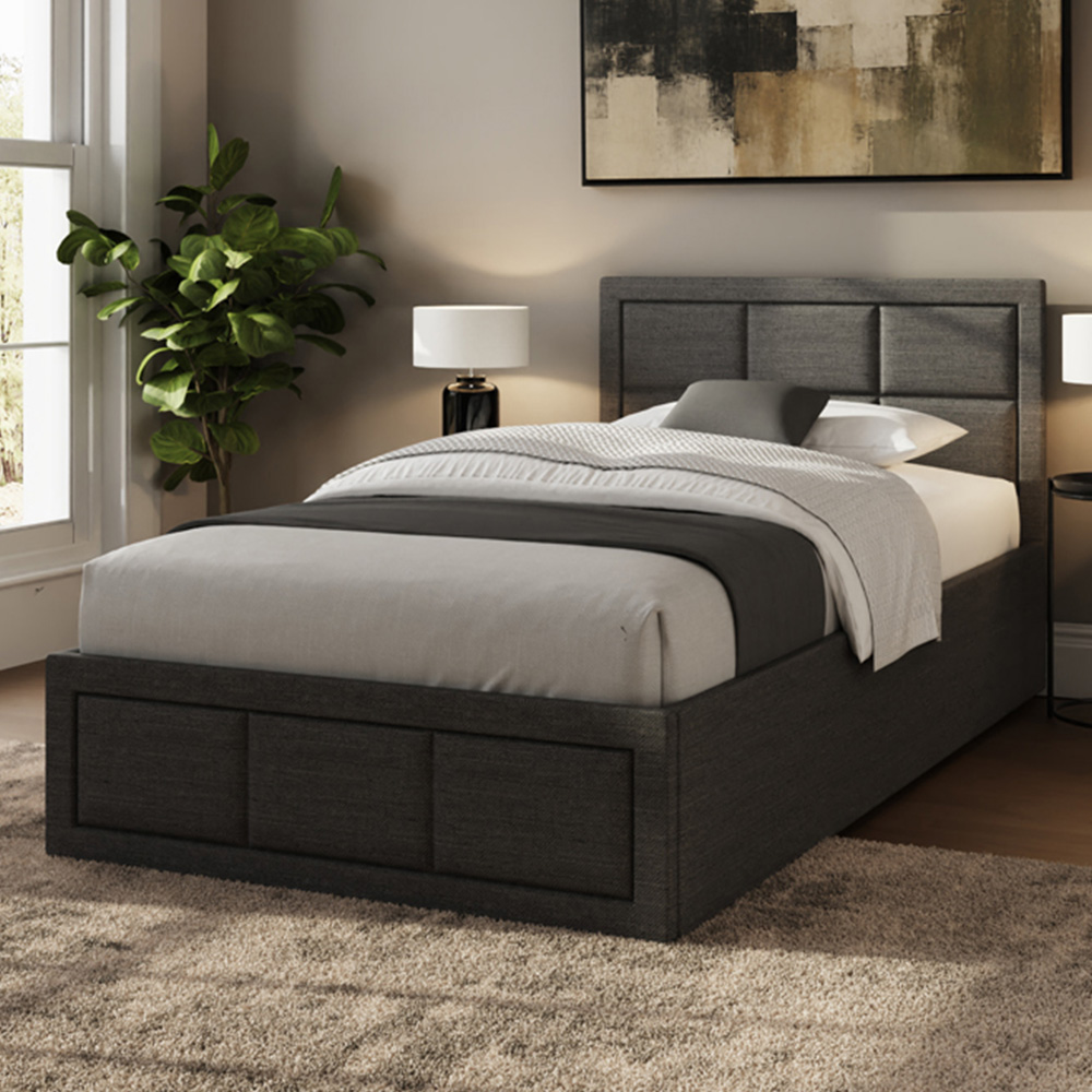GFW Jamie Single Grey Hopsack Fabric End-Lift Ottoman Bed with Headboard