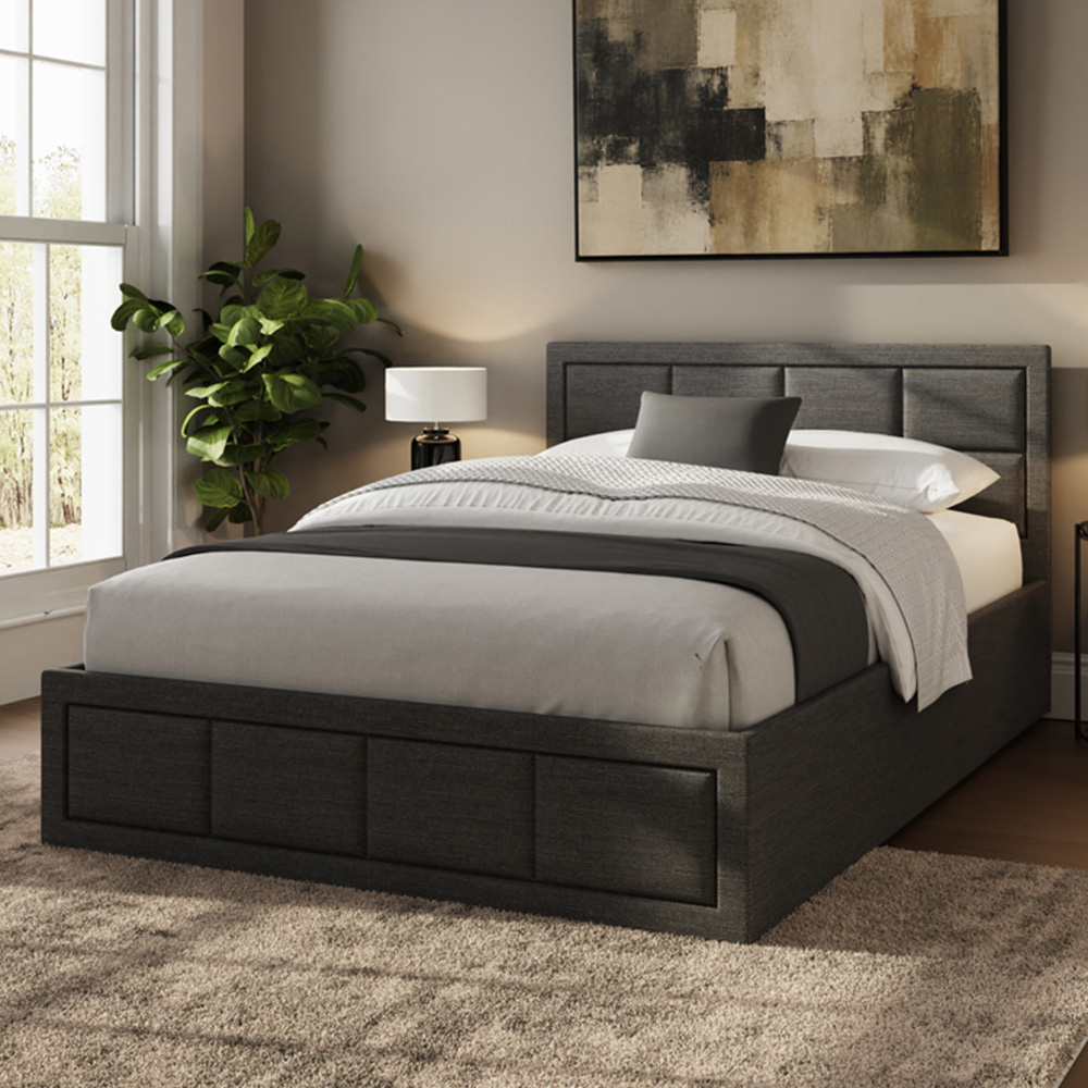 GFW Jamie Small Double Grey Hopsack Fabric End-Lift Ottoman Bed with Headboard