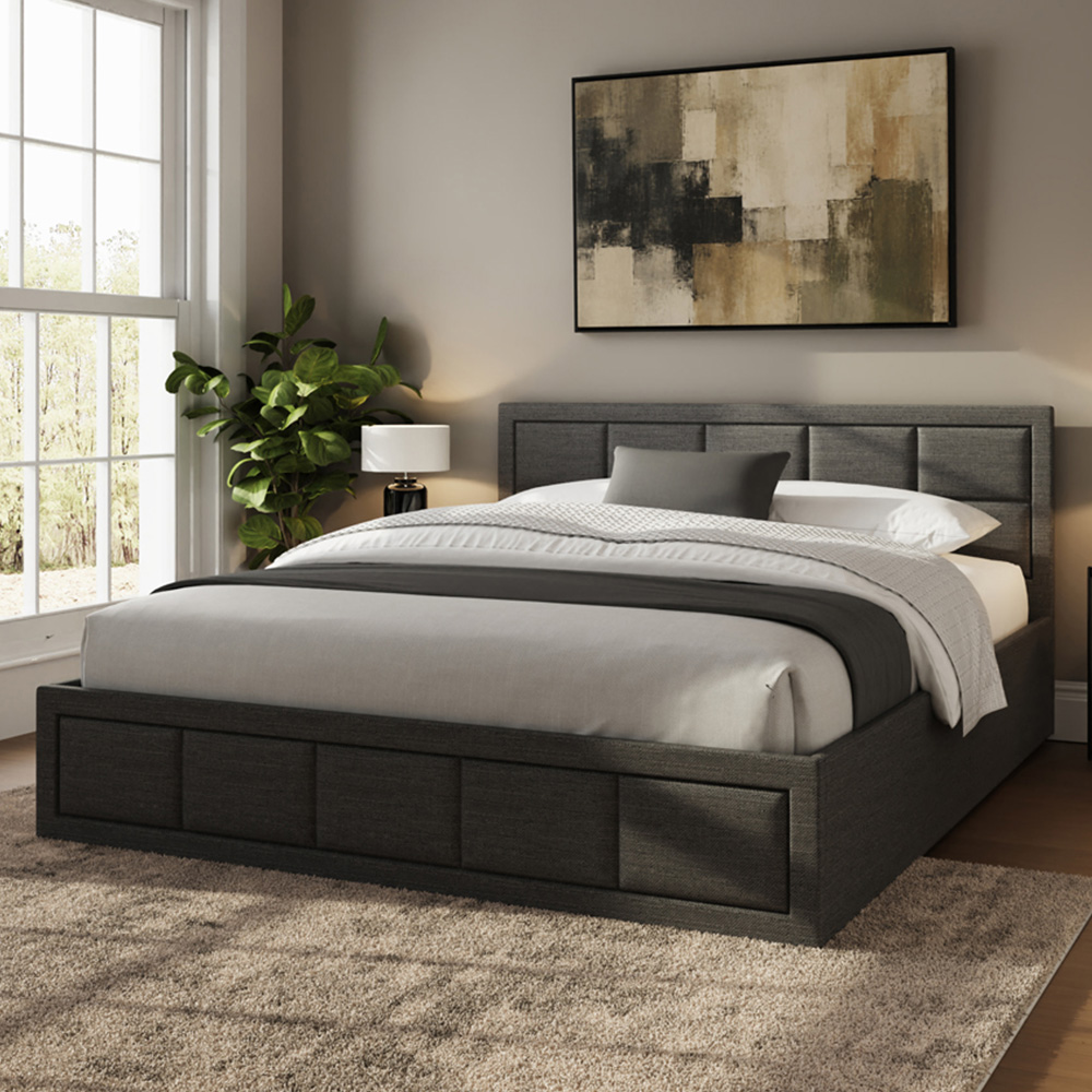 GFW Jamie Double Grey Hopsack Fabric End-Lift Ottoman Bed with Headboard