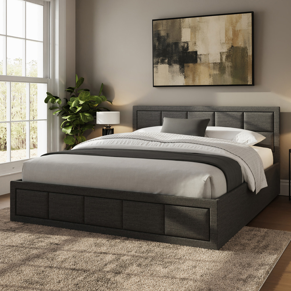 GFW Jamie King Size Grey End Lift Ottoman Bed with Memory Pocket Spring Mattress