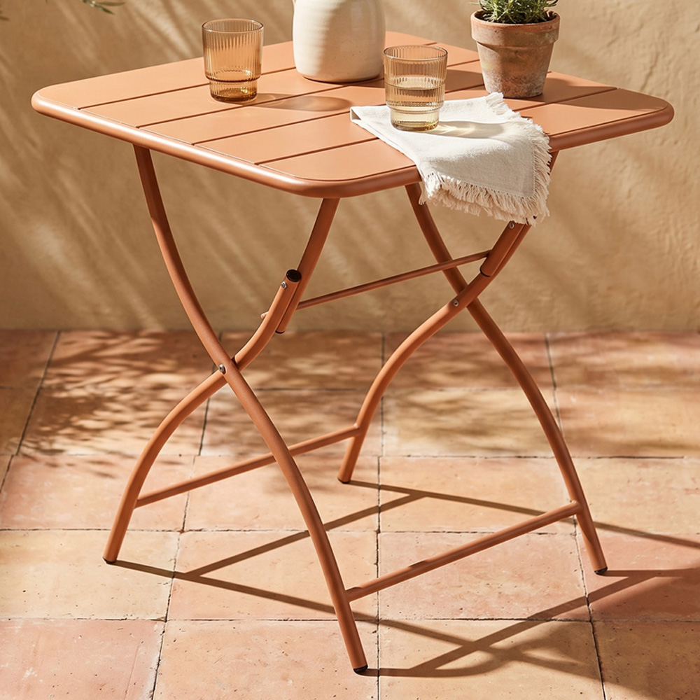 Core Products 2 Seater Terracotta Square Metal Foldable Garden Bistro Table