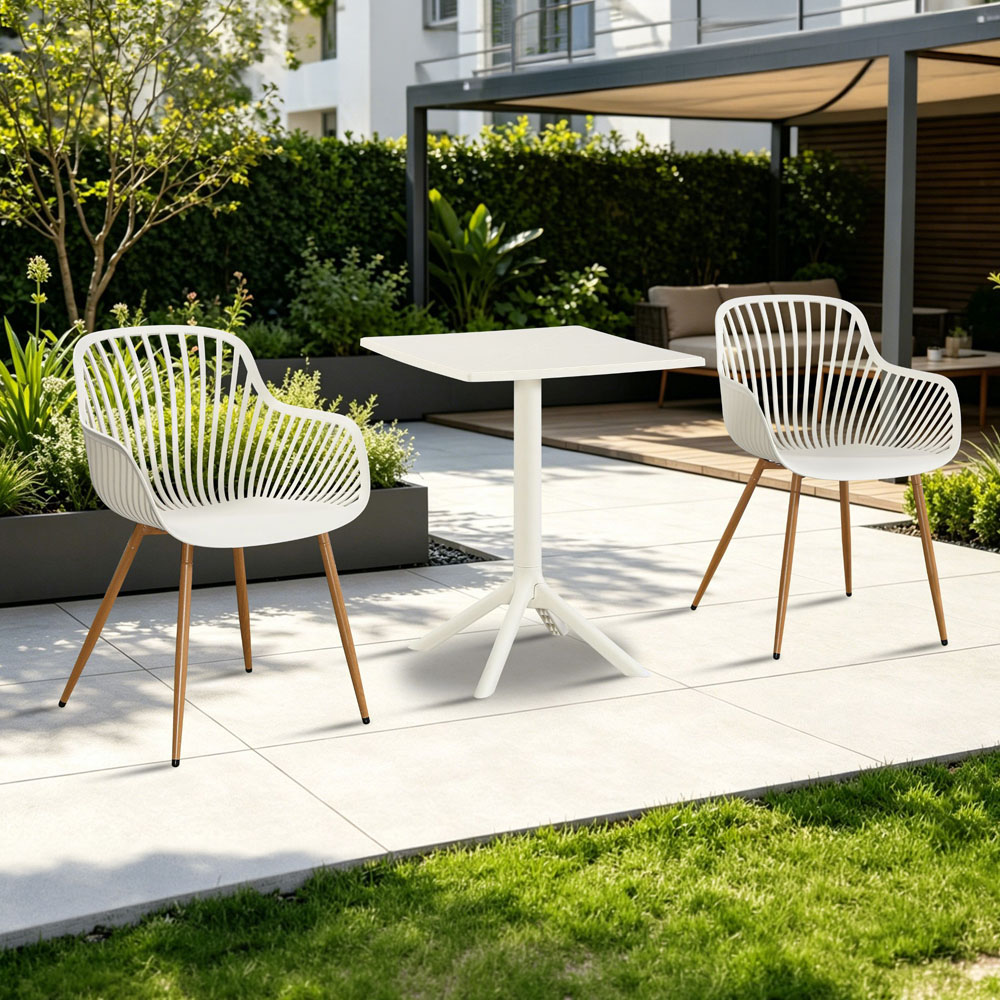 Core Products 2 Seater White Sunray Design Square Plastic Table Garden Bistro Set