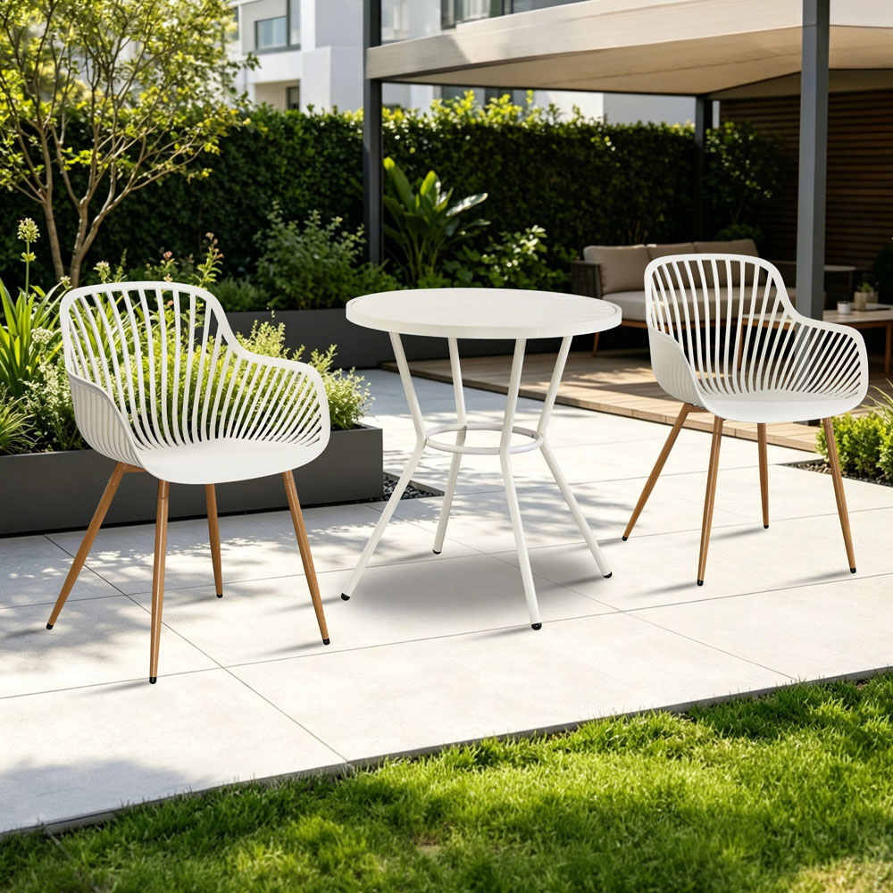 Core Products 2 Seater White Sunray Design Round Plastic Table Garden Bistro Set