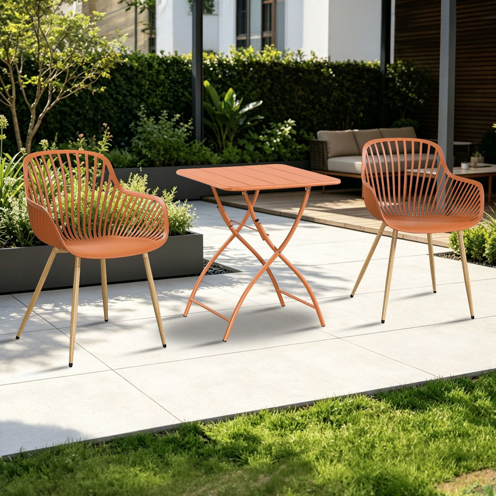 Core Products 2 Seater Terracotta Sunray Design Square Metal Foldable Table Garden Bistro Set