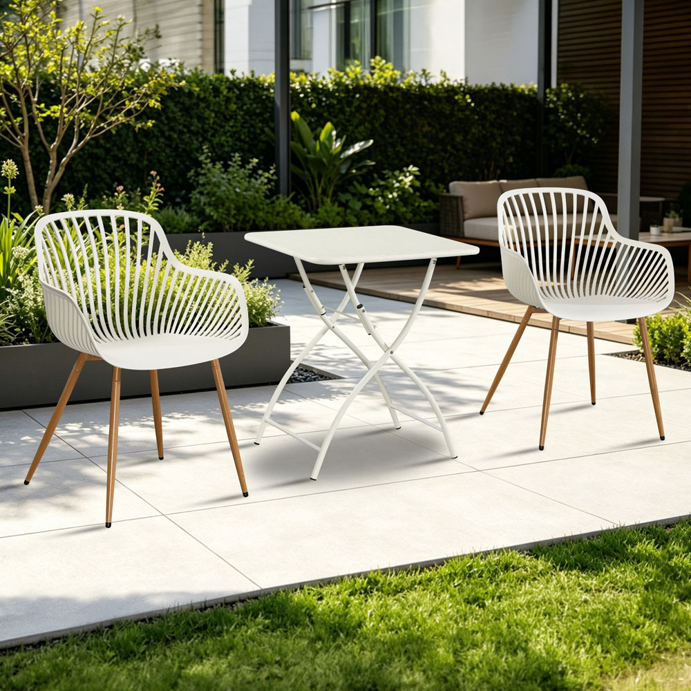 Core Products 2 Seater White Sunray Design Square Metal Foldable Table Garden Bistro Set