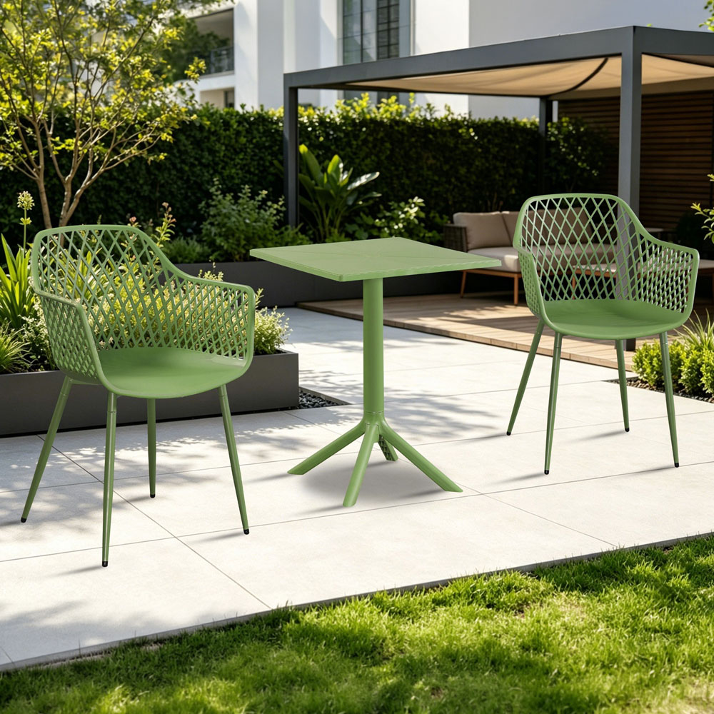 Core Products 2 Seater Moss Green Lattice Design Square Plastic Table Garden Bistro Set