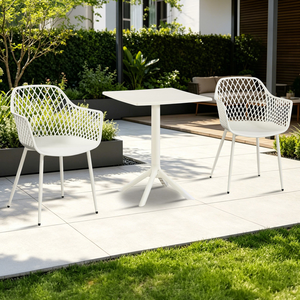 Core Products 2 Seater White Lattice Design Square Plastic Table Garden Bistro Set