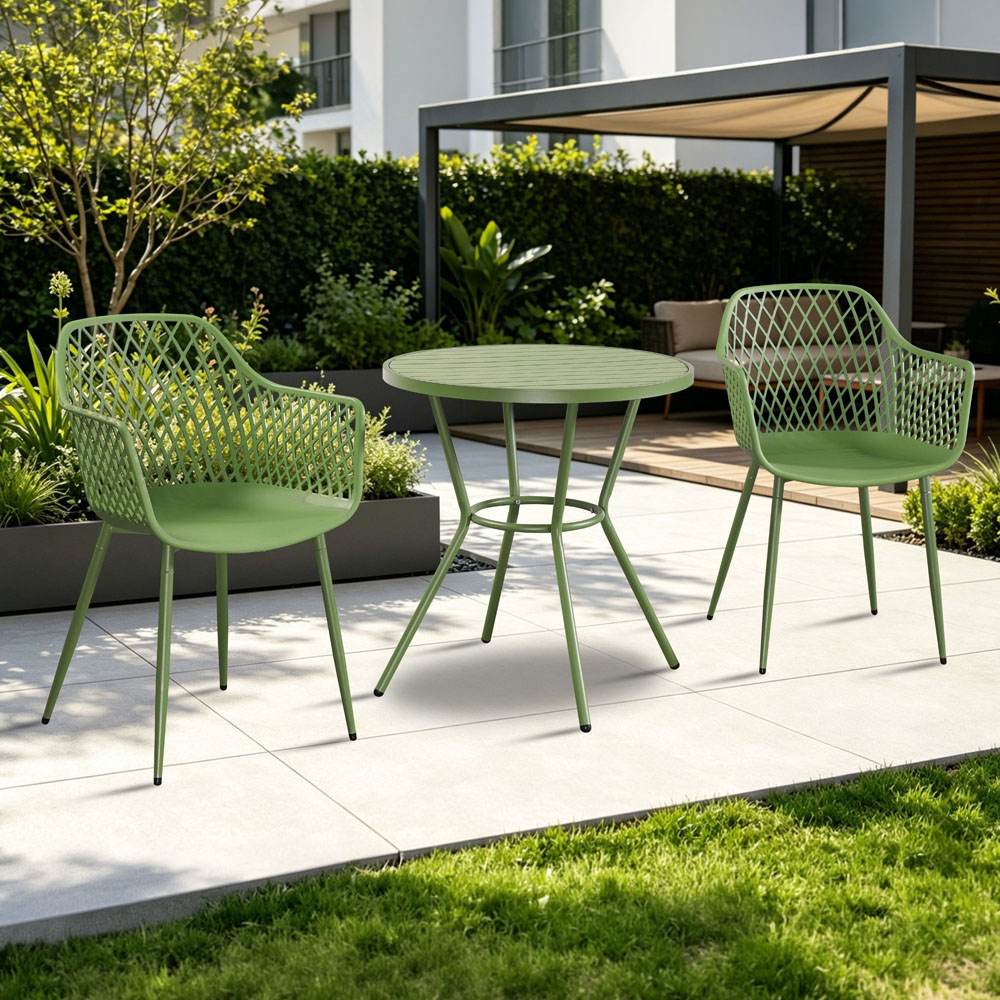 Core Products 2 Seater Moss Green Lattice Design Round Plastic Table Garden Bistro Set