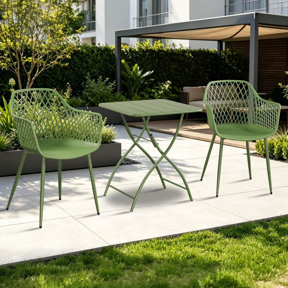 Core Products 2 Seater Moss Green Lattice Design Square Metal Foldable Table Garden Bistro Set