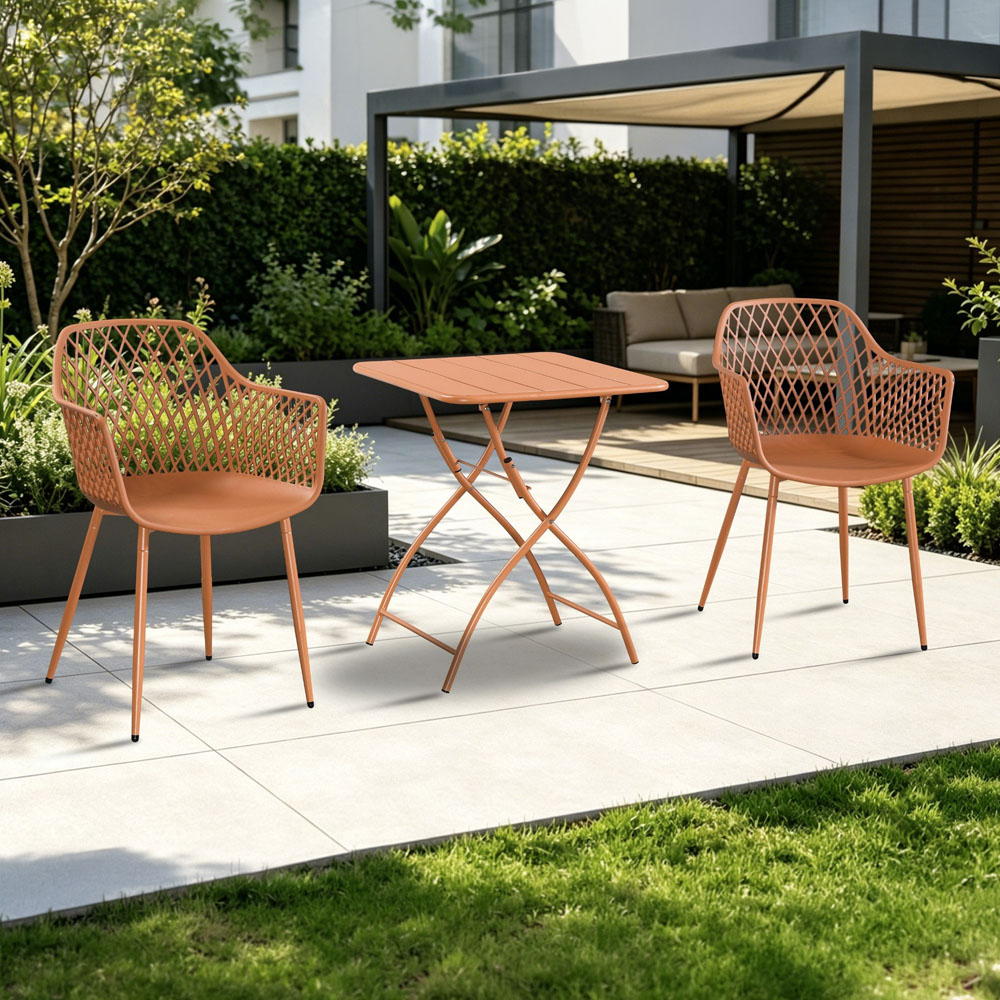 Core Products 2 Seater Terracotta Lattice Design Square Metal Foldable Table Garden Bistro Set