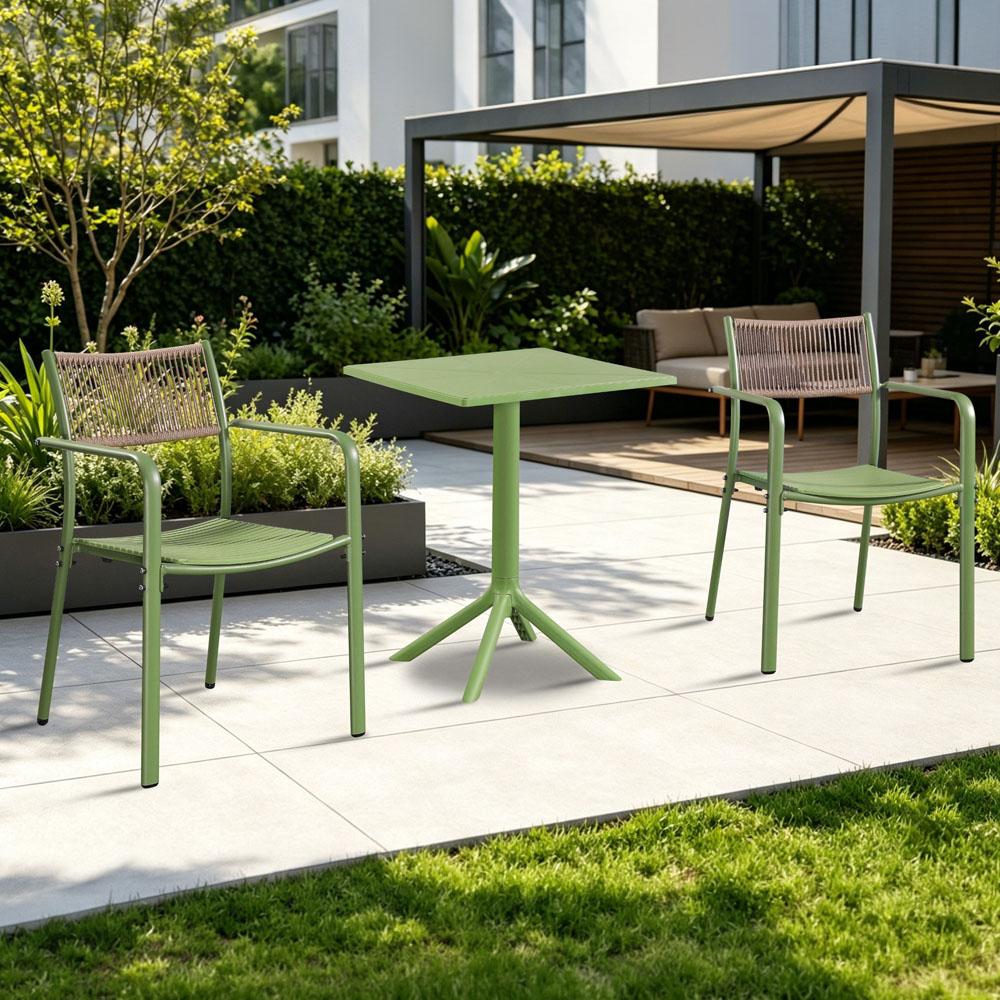 Core Products 2 Seater Moss Green Rope Back Effect Square Plastic Table Garden Bistro Set