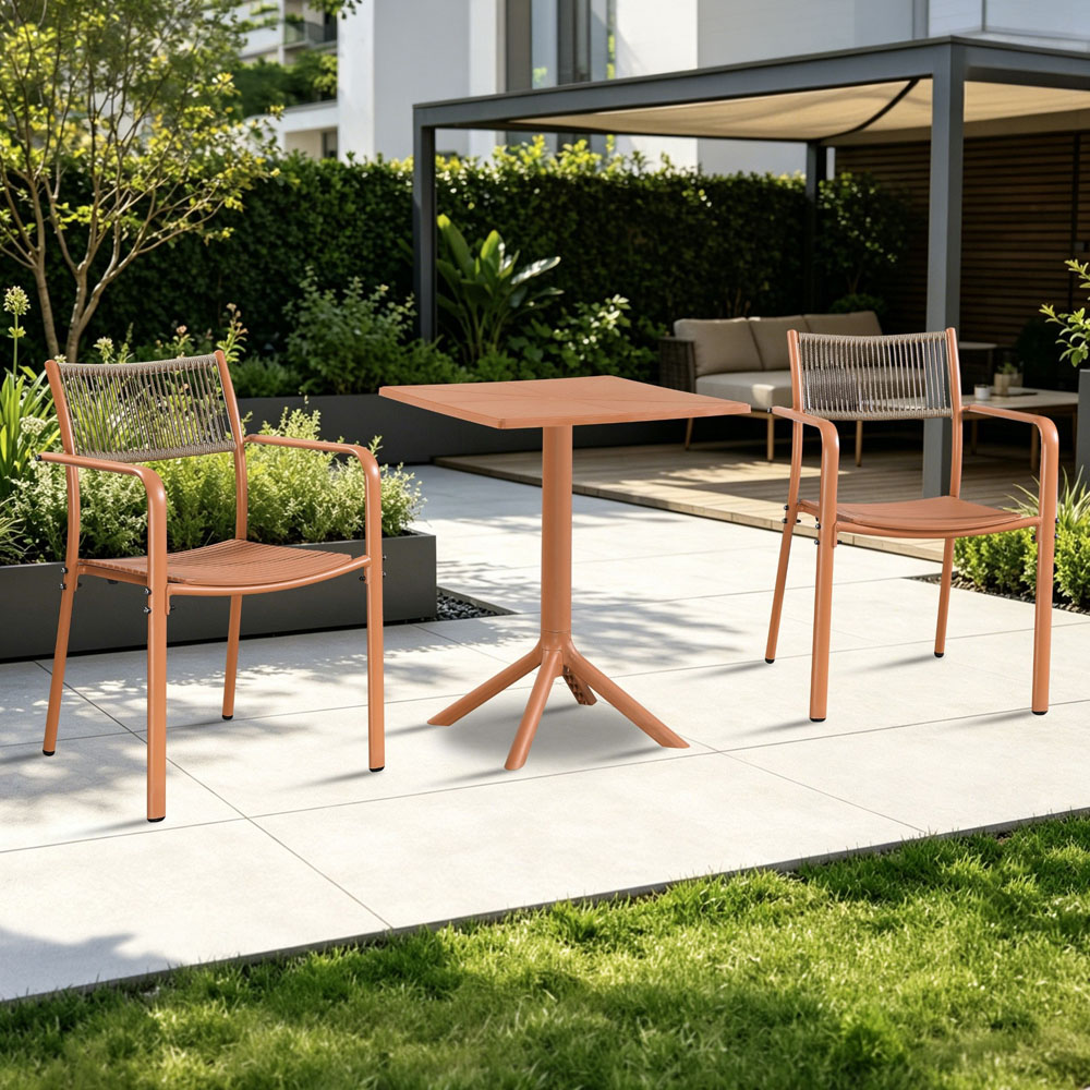 Core Products 2 Seater Terracotta Rope Back Effect Square Plastic Table Garden Bistro Set