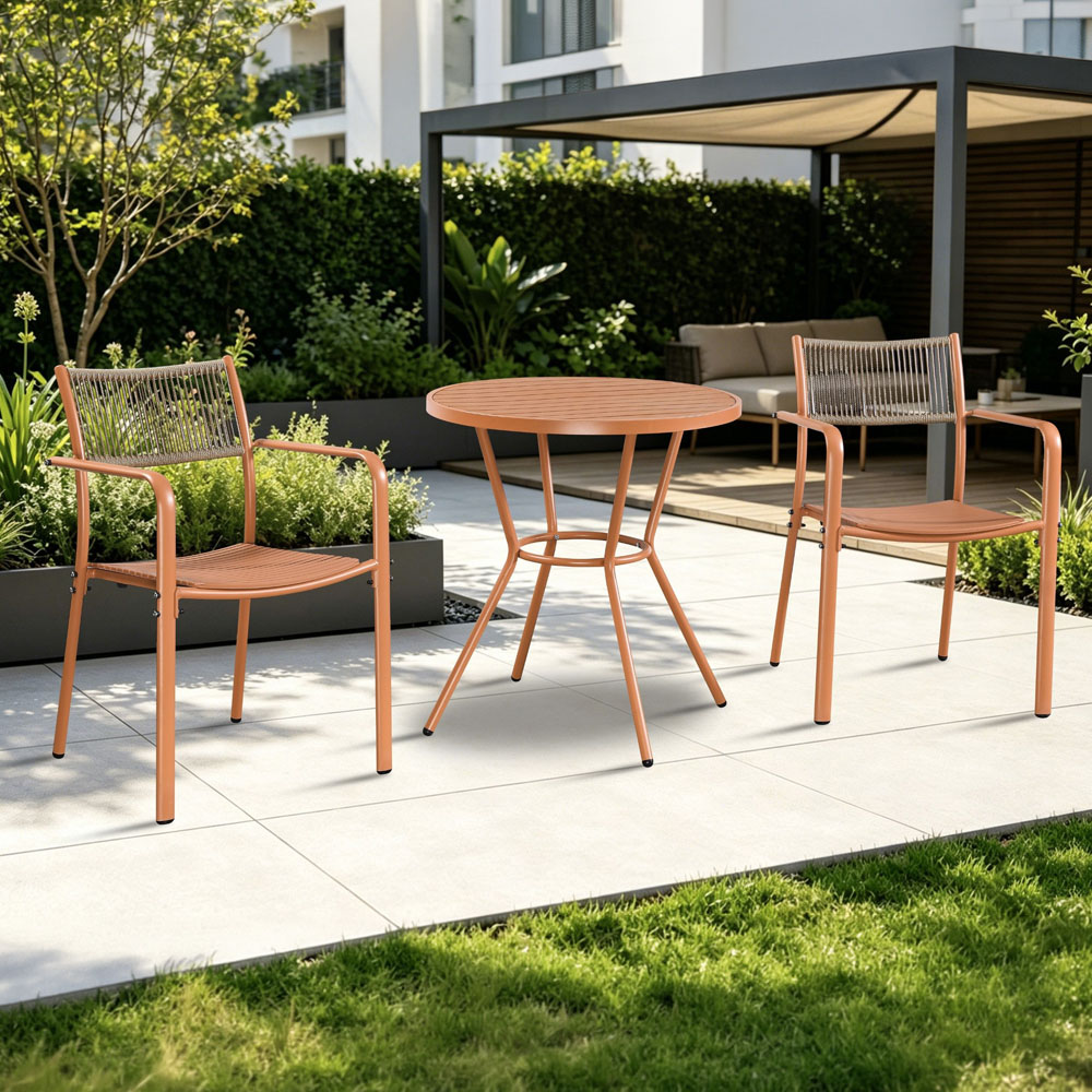 Core Products 2 Seater Terracotta Rope Back Effect Round Plastic Table Garden Bistro Set