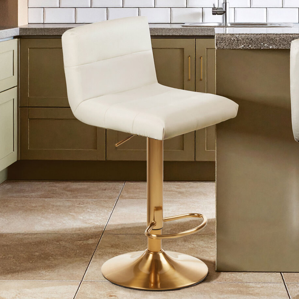 Premier Housewares Baina White Faux Leather Bar Stool with Gold Base