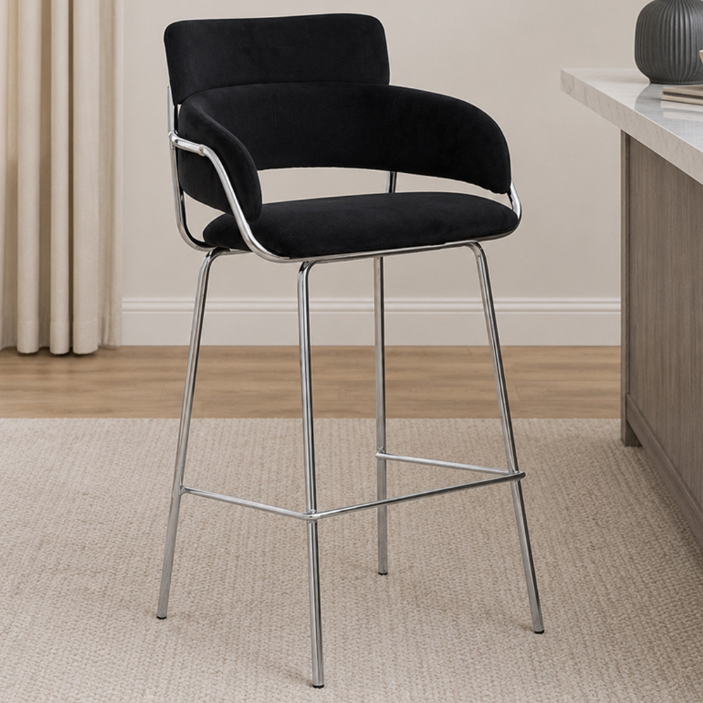 Premier Housewares Tamzin Chrome and Black Velvet Bar Chair