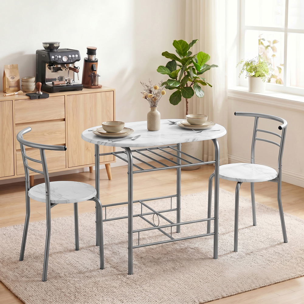 HOMCOM 2 Seater Breakfast Bar Table and Stool Set with Shelf