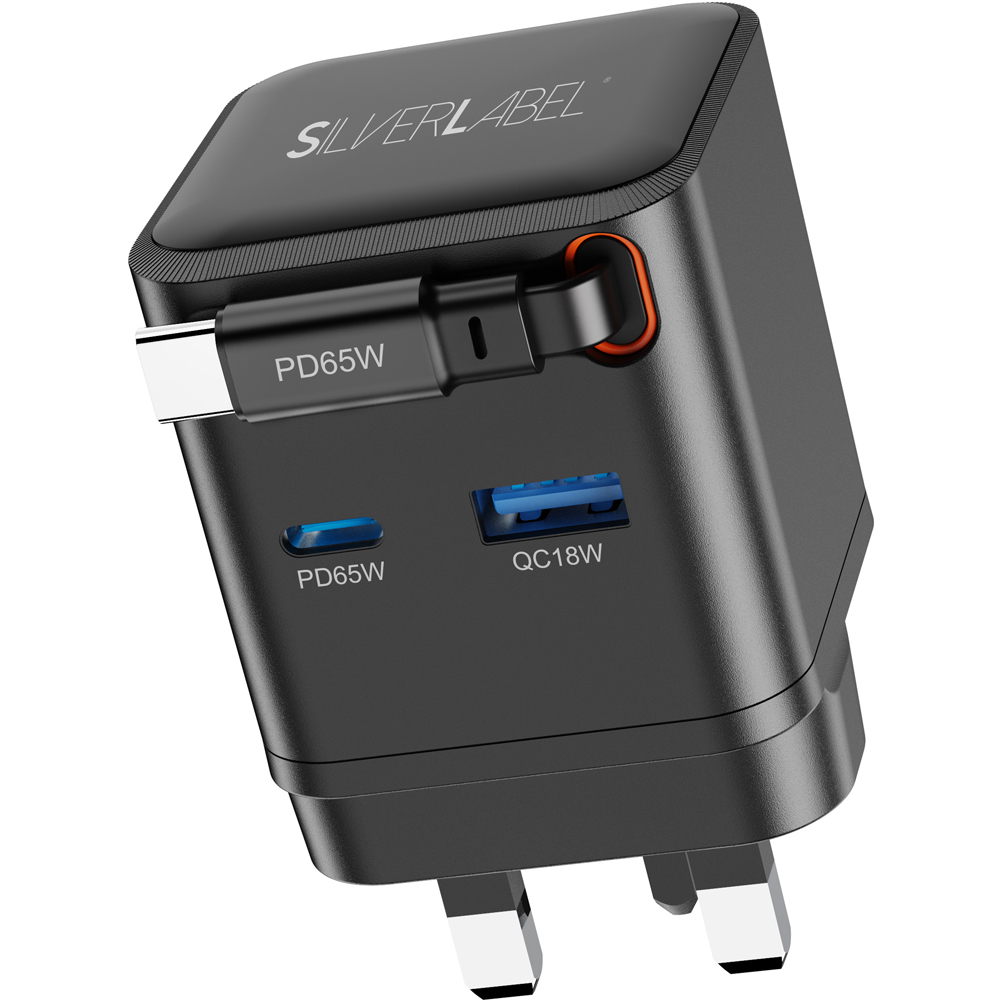 SilverLabel 65W Black GaN Dual USB-A/C Mains Plug with USB-C Cable