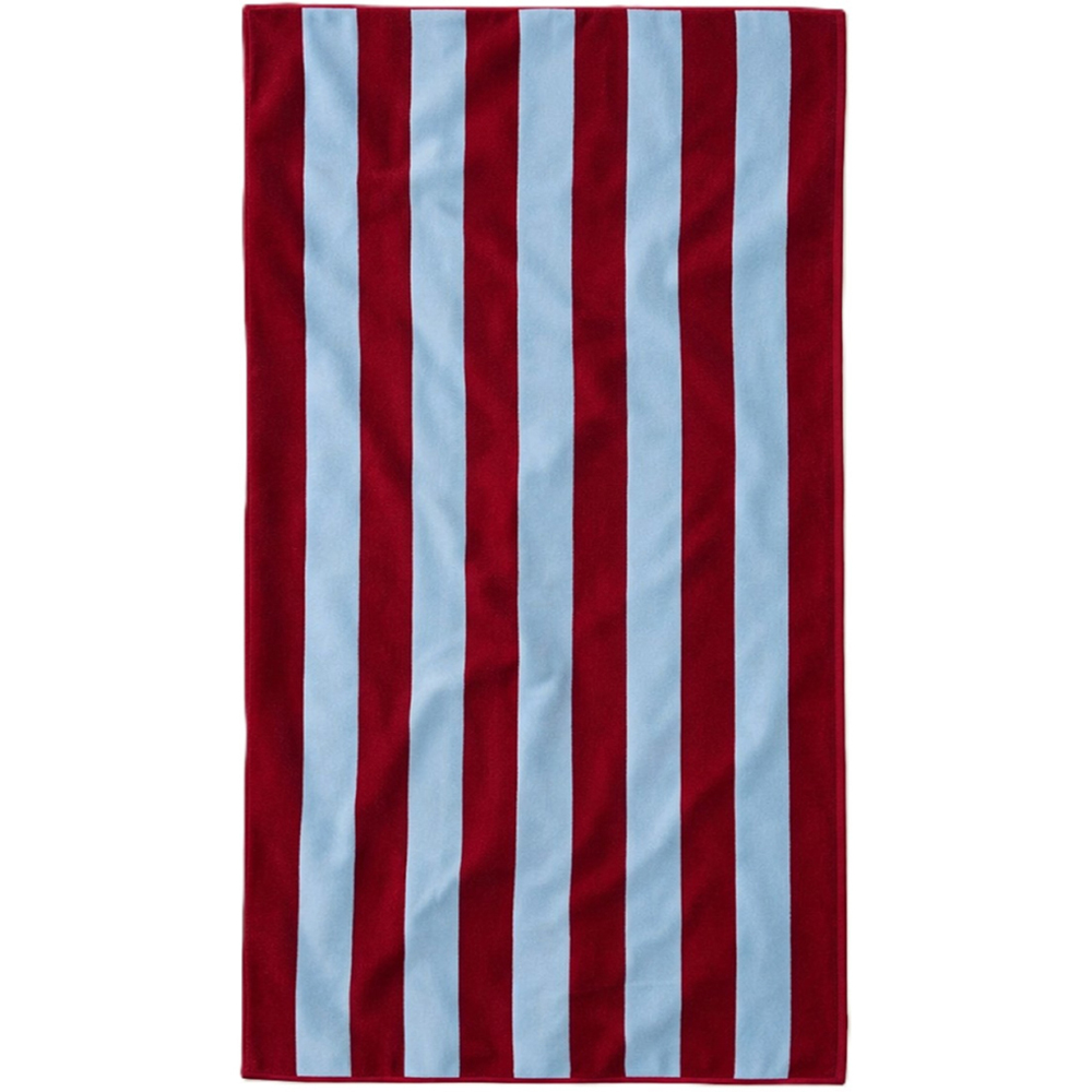 Misona Soft Organic Cotton Burgundy and Sky Blue Striped Extra Large Beach Towel