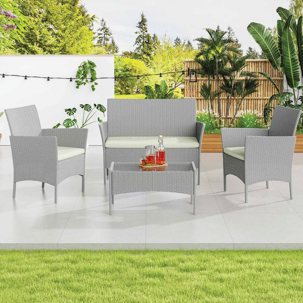 Rattrix 4 Seater Grey Rattan Garden Furniture Set with Cushion