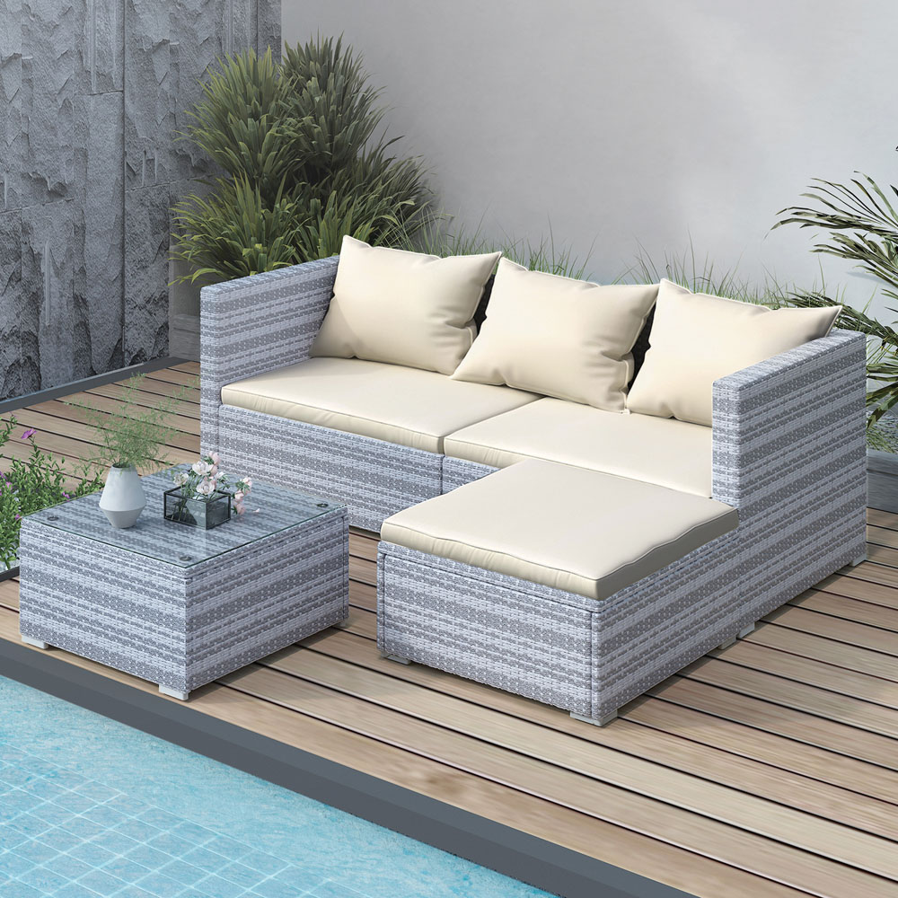 Rattrix 3 Seater Grey Rattan Garden Furniture Set with Washable Cushions