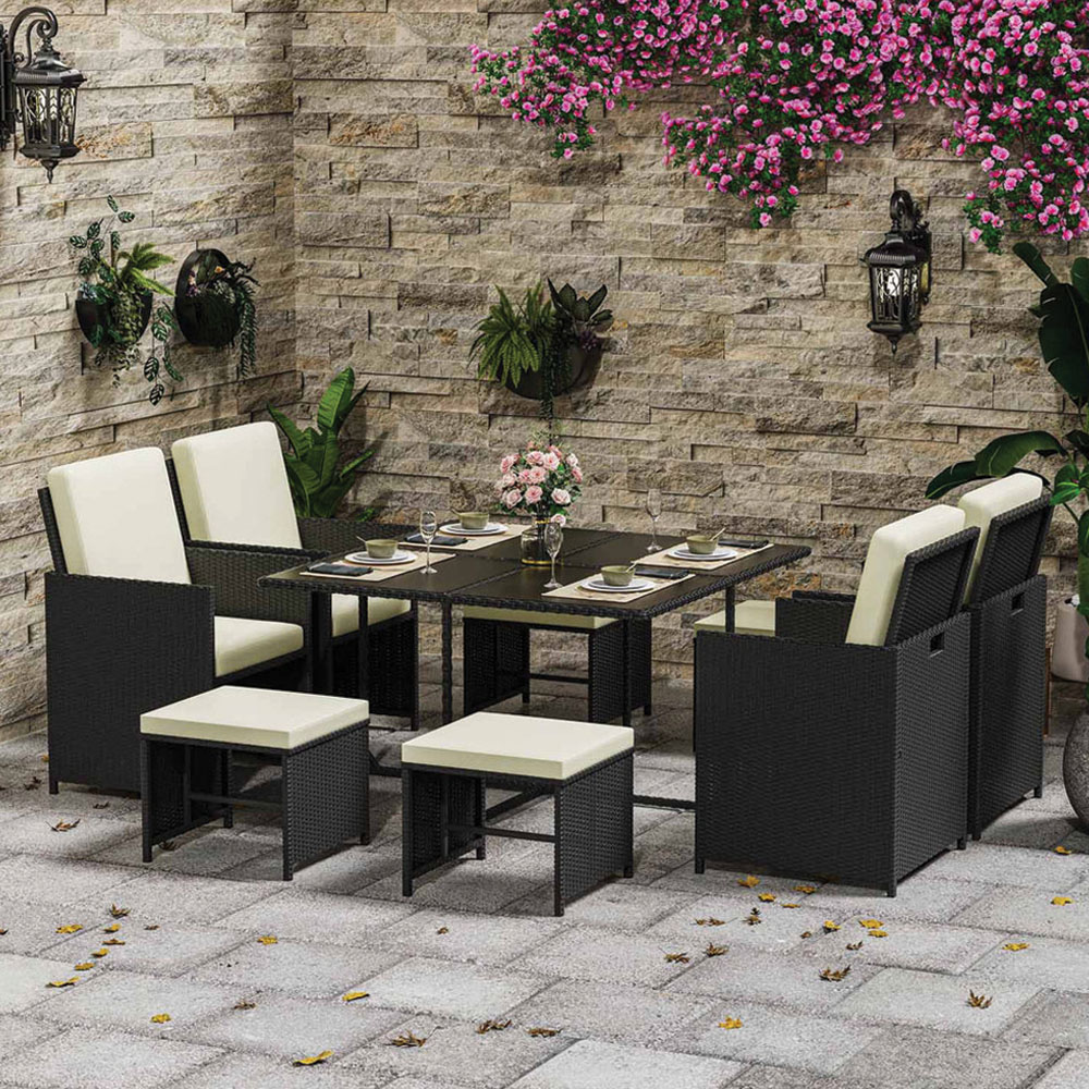 Rattrix 8 Seater Black Rattan Garden Dining Furniture Set