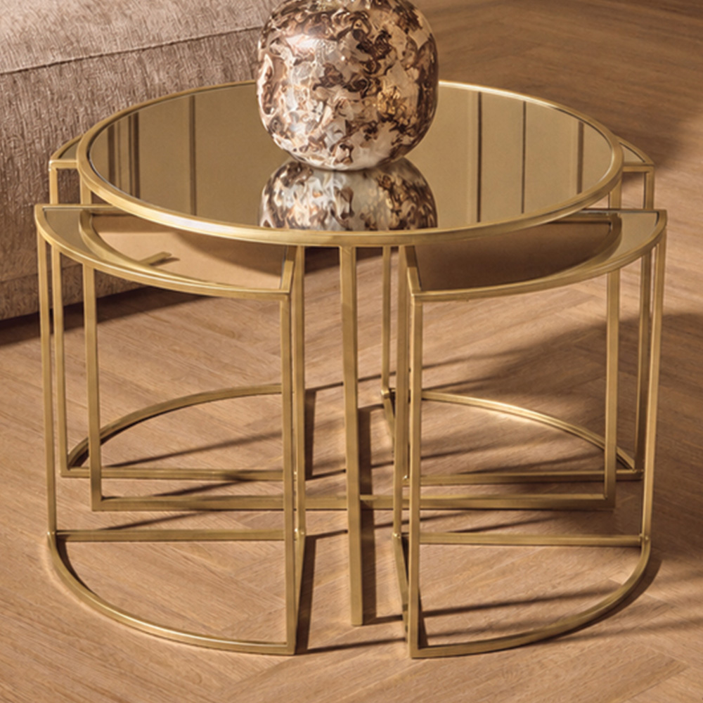 Premier Housewares Jolie Gold Finish Mirrored Top Nest of Tables Set of 5