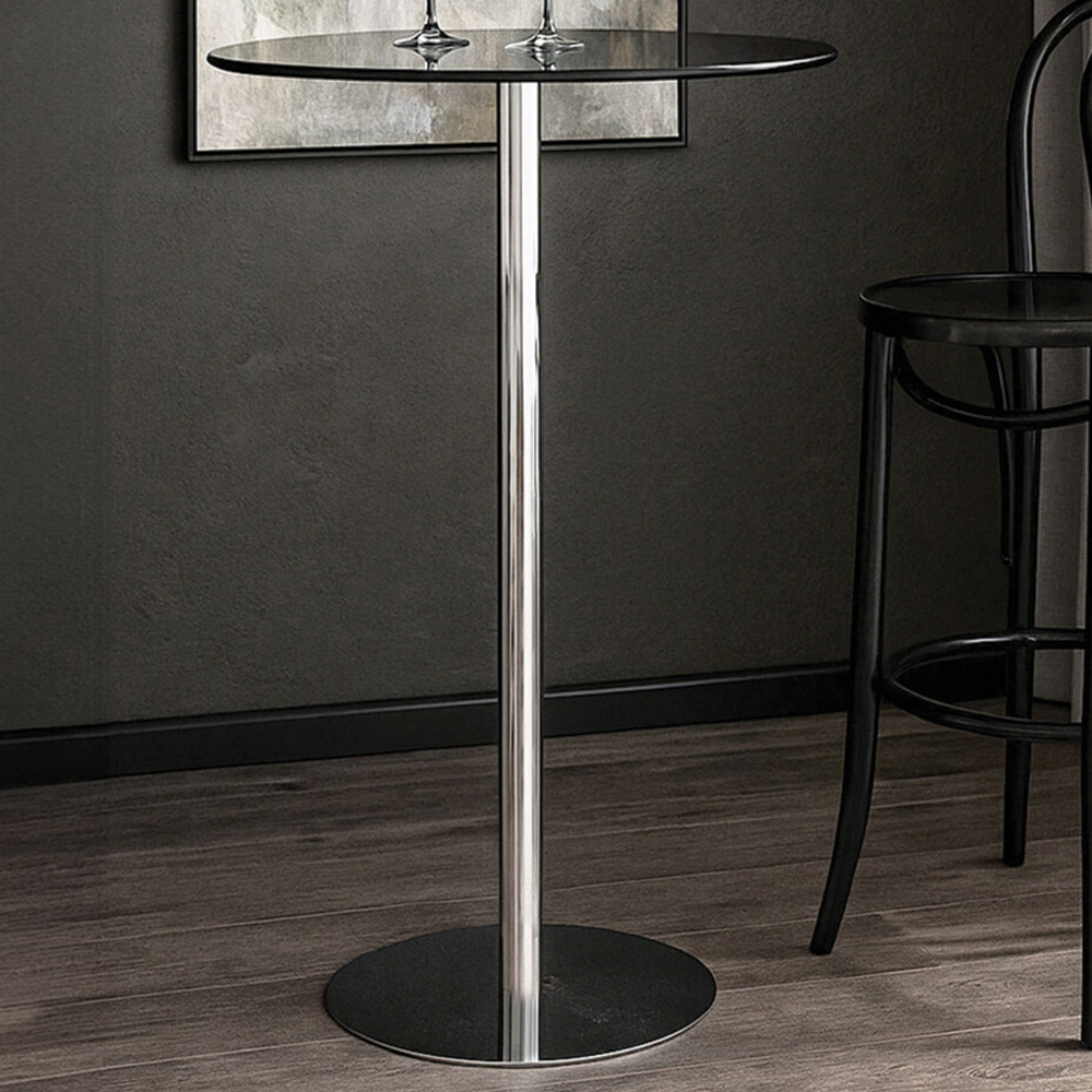 Premier Housewares Adam Black and Chrome Bar Table with Tempered Glass Top