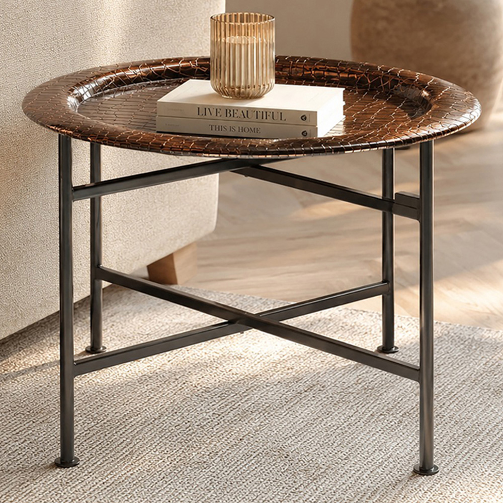 Premier Housewares Hege Black and Copper Finish Crocodile Texture Round Side Table