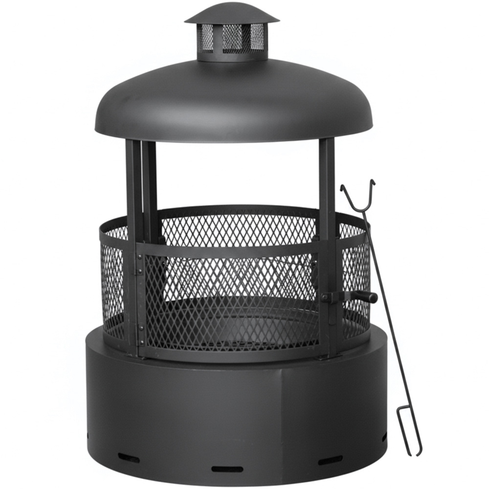 Samuel Alexander Black Steel Firedancer Chiminea Fire Pit with Fire Poker 80cm