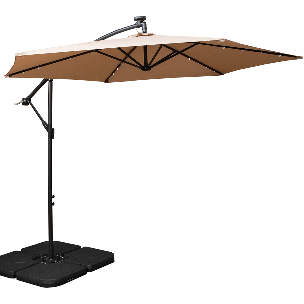 Samuel Alexander Beige Solar LED Crank Banana Hanging Parasol with Base Weights 3m