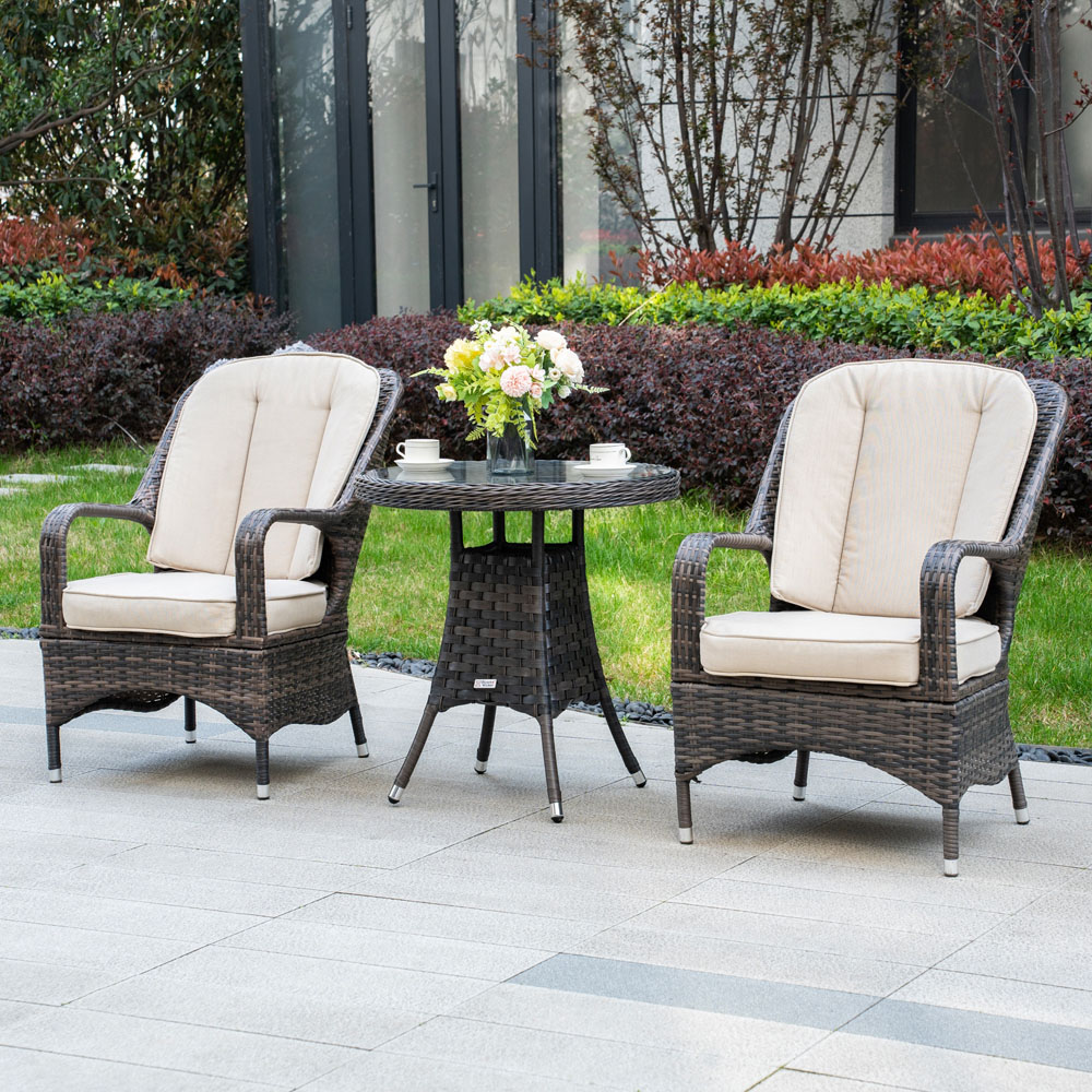 Direct Wicker 2 Seater Brown Garden Aluminium Rattan Bistro Set