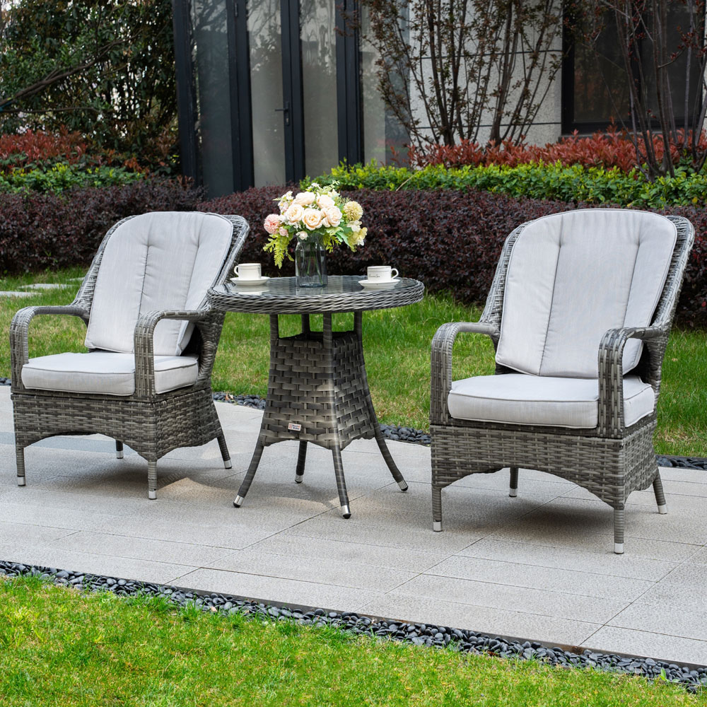 Direct Wicker 2 Seater Grey Garden Aluminium Rattan Bistro Set
