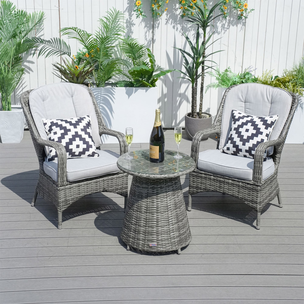 Direct Wicker 2 Seater Grey Rattan Aluminium Garden Bistro Set