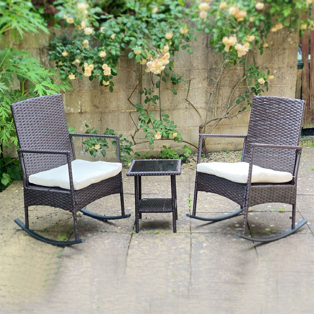 Furniture One 2 Seater Brown Rattan Garden Rocking Bistro Set