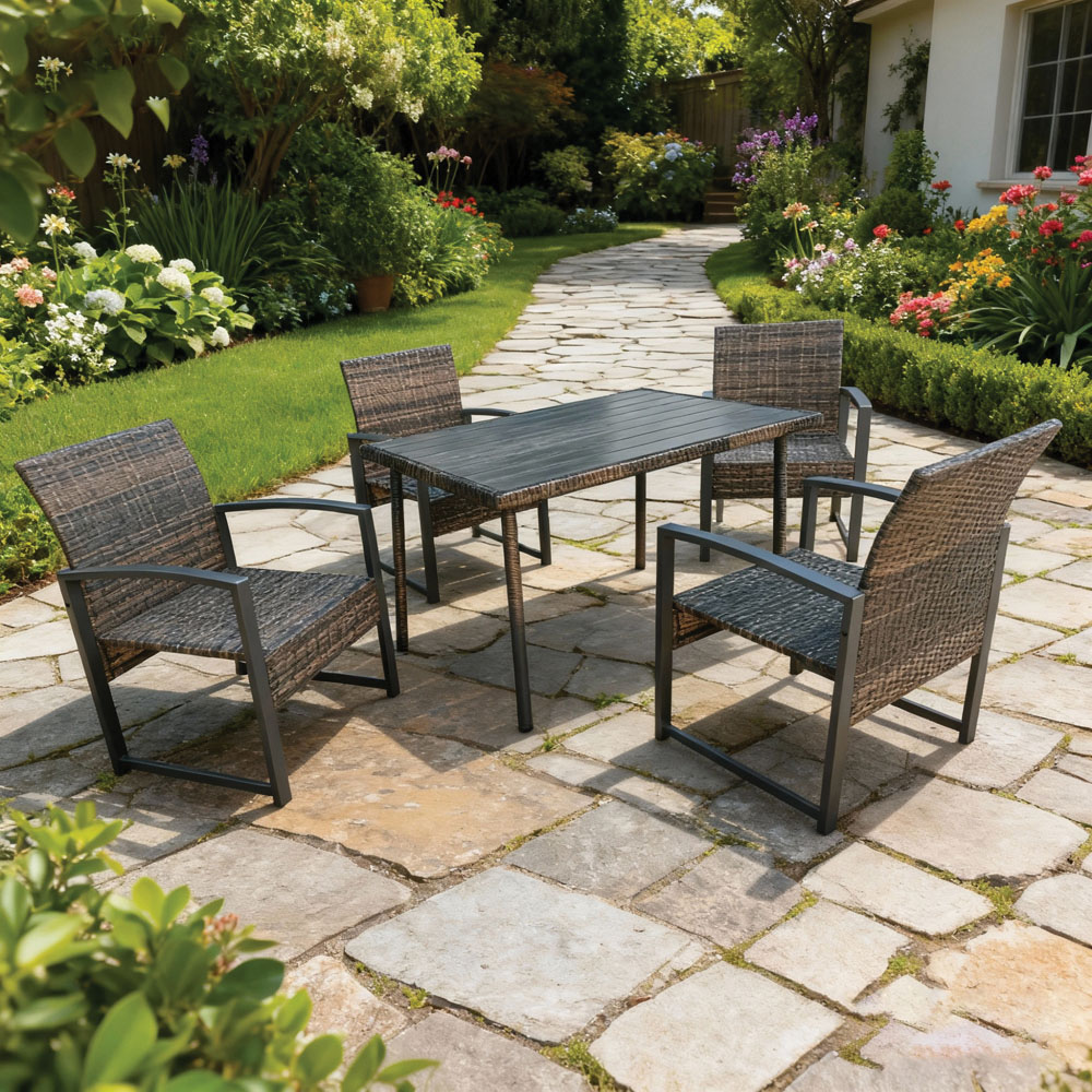 Furniture One 4 Seater Rattan Rectangular Garden Dining Set