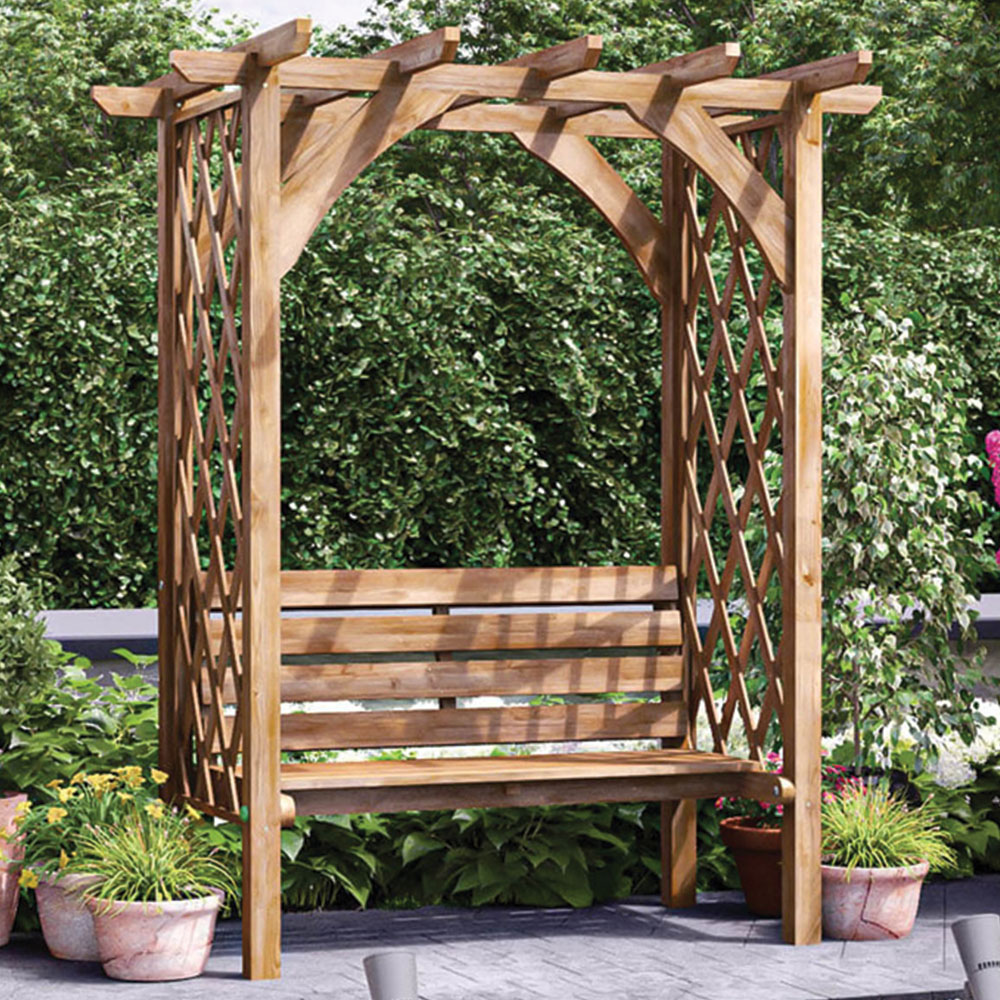 Dunster House Jasmine 2 Seater 6.5 x 5ft Brown Garden Pergola Arbour with Lattice Trellis
