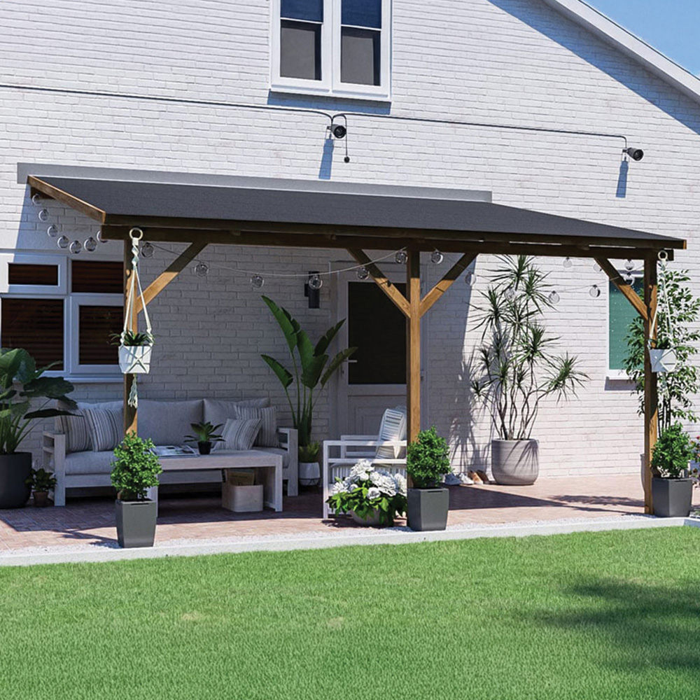 Dunster House Utopia 4 x 3m Brown Wall Mounted Superfelt Lean To Gazebo