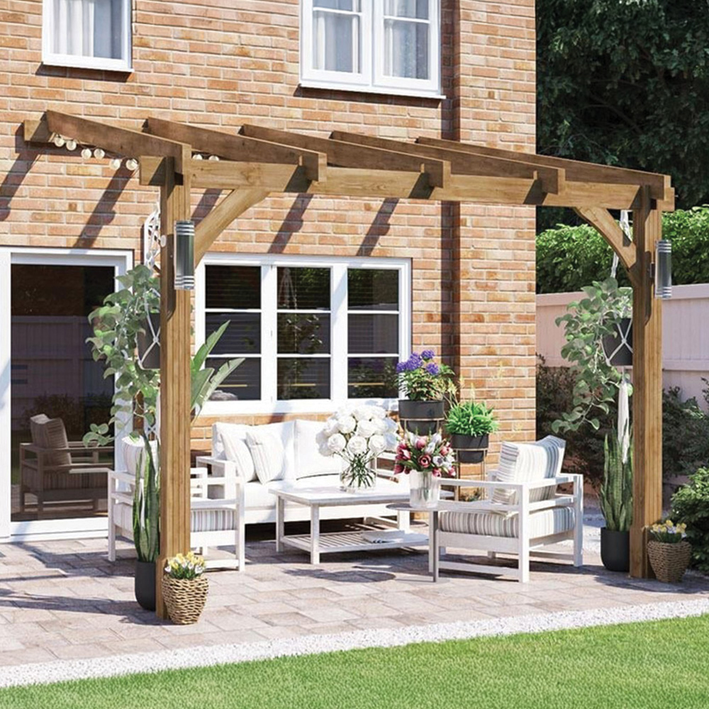 Dunster House Leviathan 3 x 3m Brown Plant Frame Wall Mounted Lean To Pergola