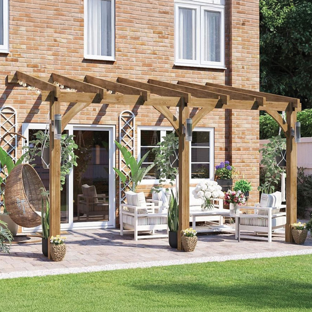Dunster House Leviathan 4 x 3m Brown Plant Frame Wall Mounted Lean To Pergola